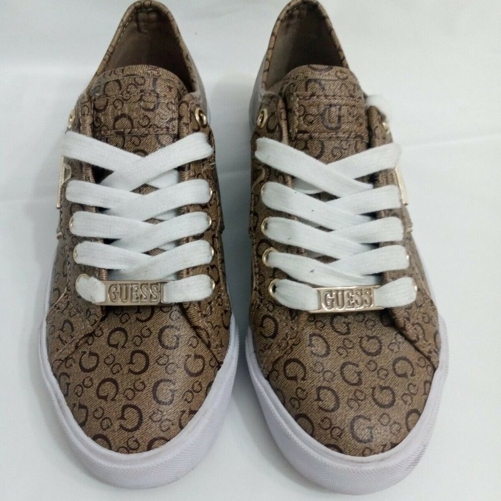 Guess (Sz 5.5) Women's Brown Casual Lace Up Sneakers Shoes